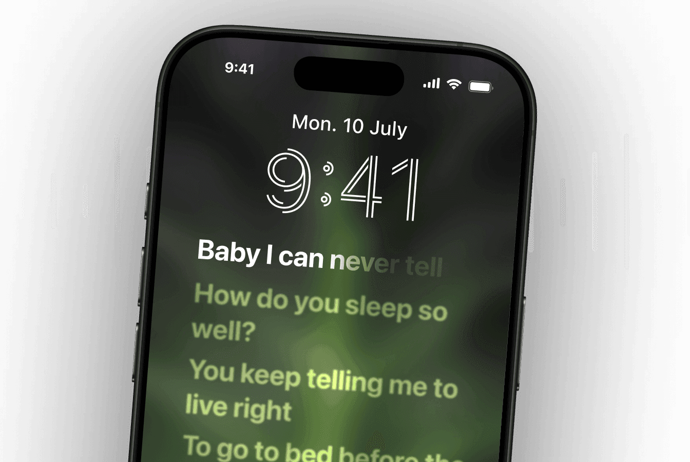 iPhone lock screen displaying live song lyrics